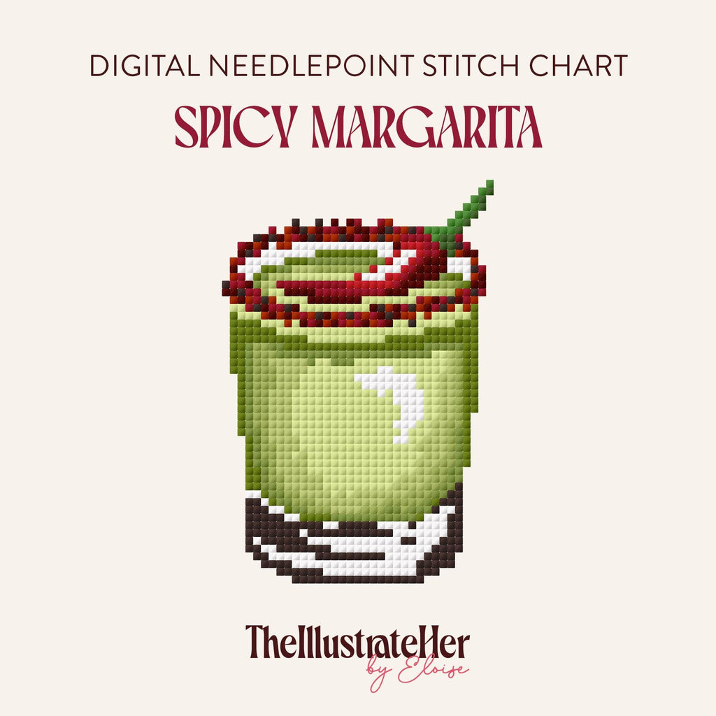 Spicy Margarita - Digital Needlepoint Stitch Chart - 13 Mesh | Chili Pepper Tequila Cocktail