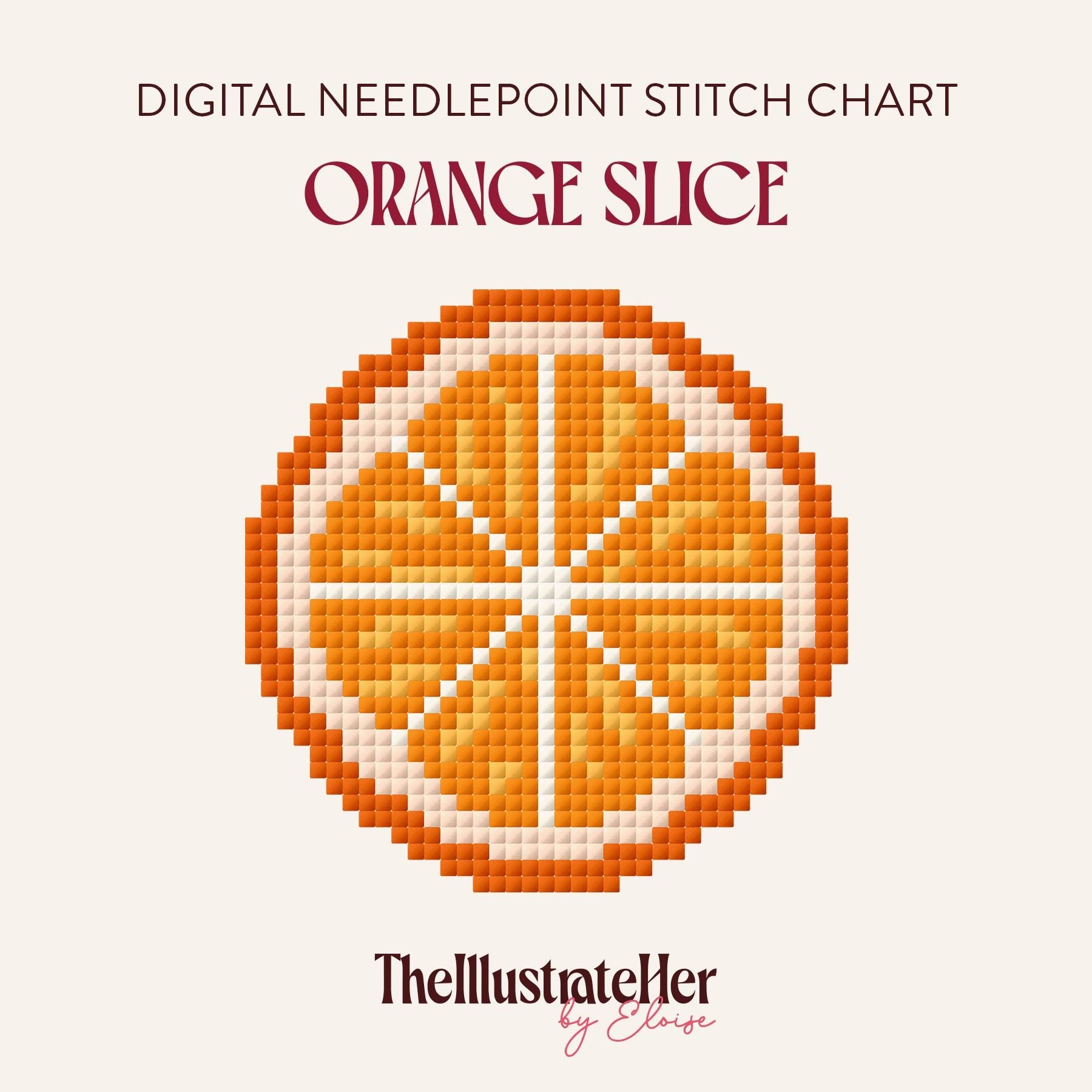Orange Slice - Digital Needlepoint Stitch Chart - 13 Mesh | Holiday Citrus