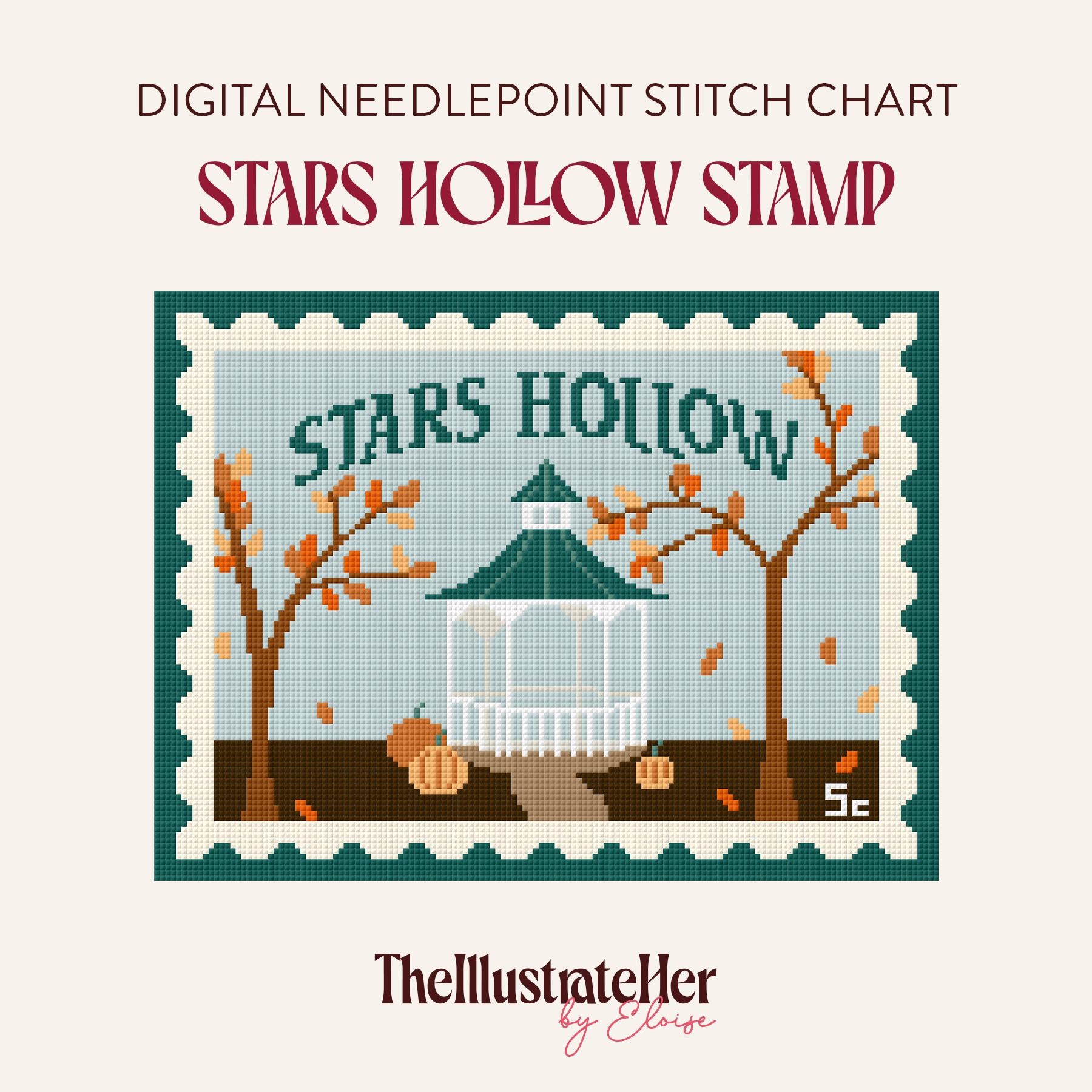 Stars Hollow Stamp - Digital Needlepoint Stitch Chart - 18 Mesh | Autumn