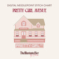 Pretty Girl Avenue House Tour - Digital Needlepoint Stitch Chart - 18 Mesh | Pink Cottage