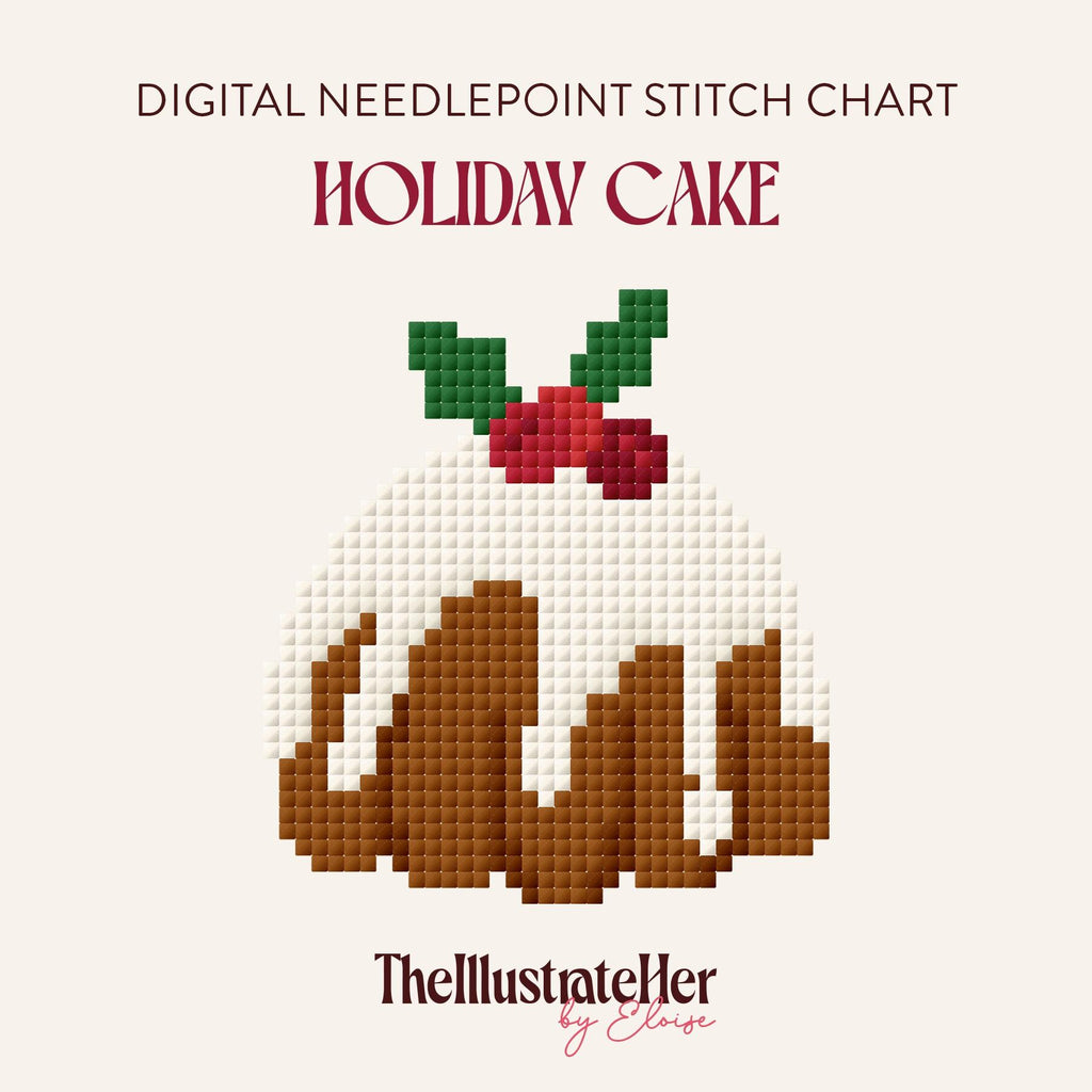 Holiday Cake - Digital Needlepoint Stitch Chart - 13 Mesh | Christmas Pudding