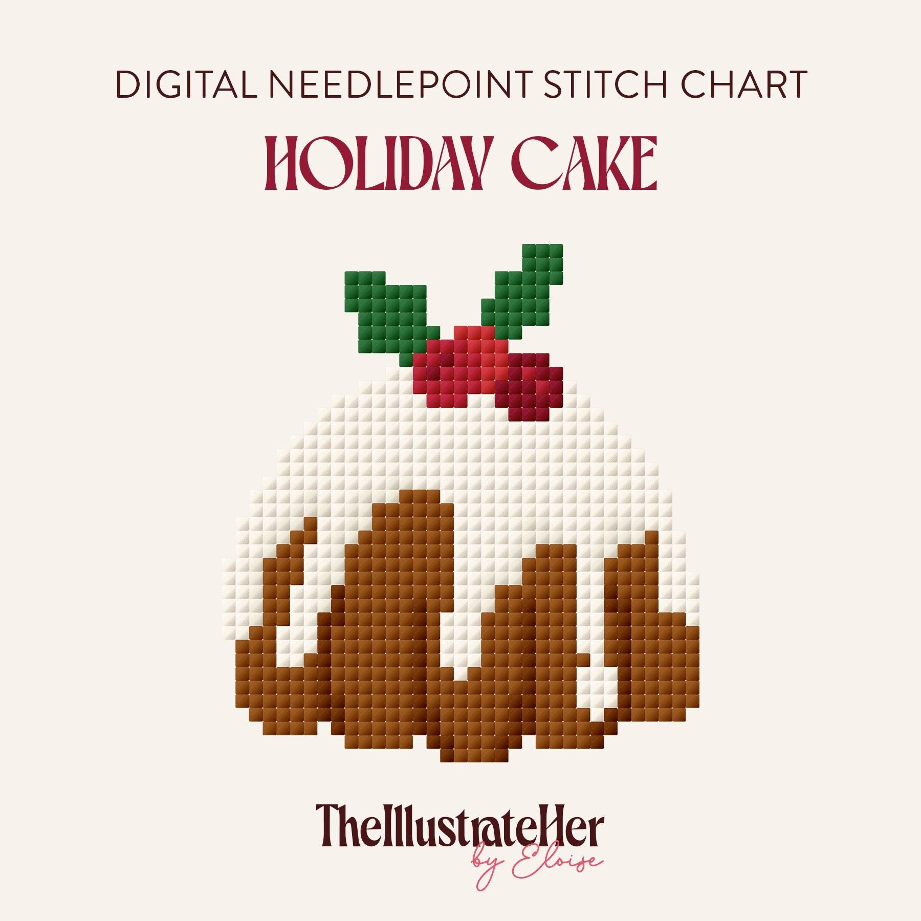 Holiday Cake - Digital Needlepoint Stitch Chart - 13 Mesh | Christmas Pudding