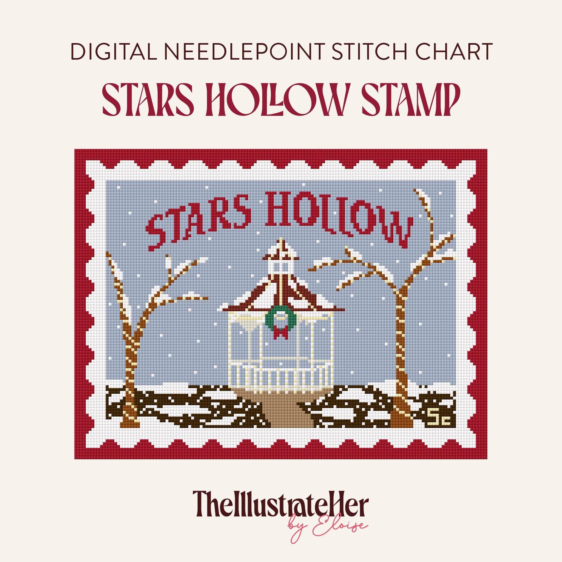 Stars Hollow Holiday Stamp - Digital Needlepoint Stitch Chart | 18 Mesh | Christmas Kit