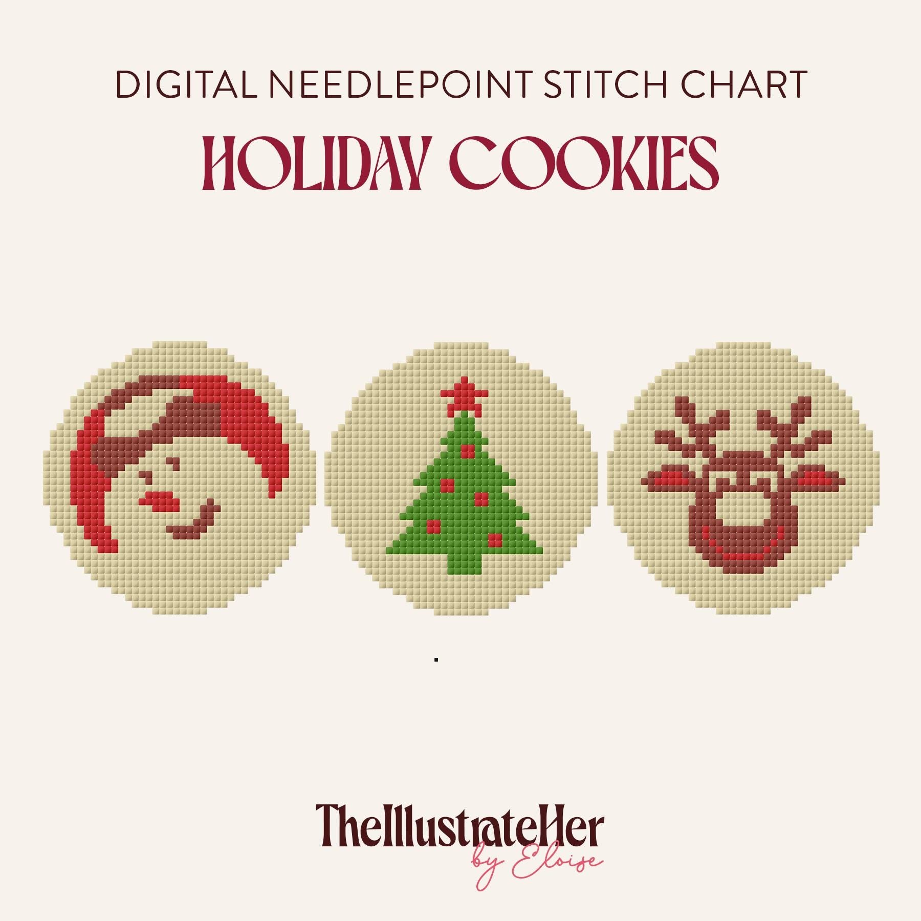 Holiday Cookies Set - Digital Needlepoint Stitch Chart - 13 Mesh | Christmas Baking