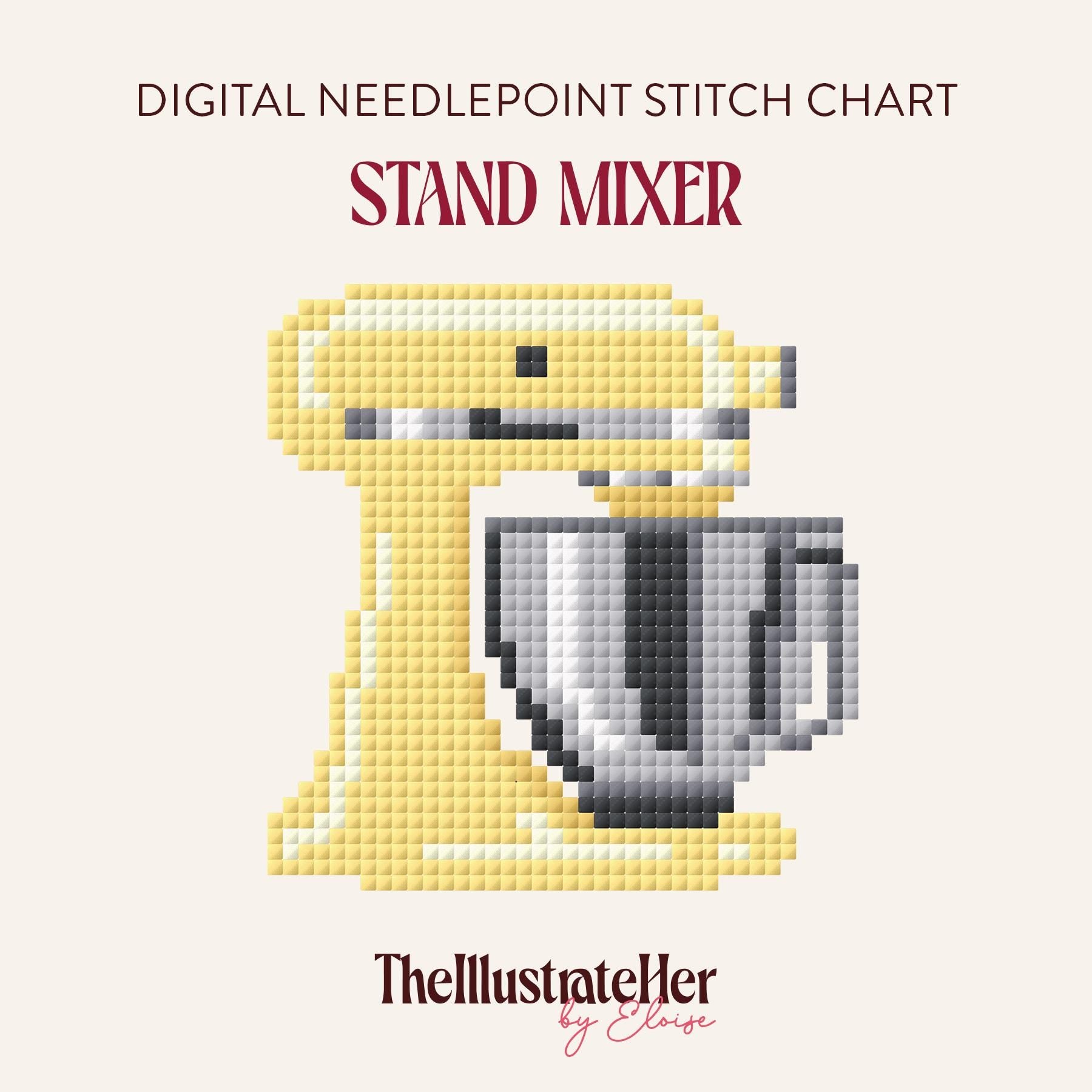 Stand Mixer - Digital Needlepoint Stitch Chart - 13 Mesh | Baking