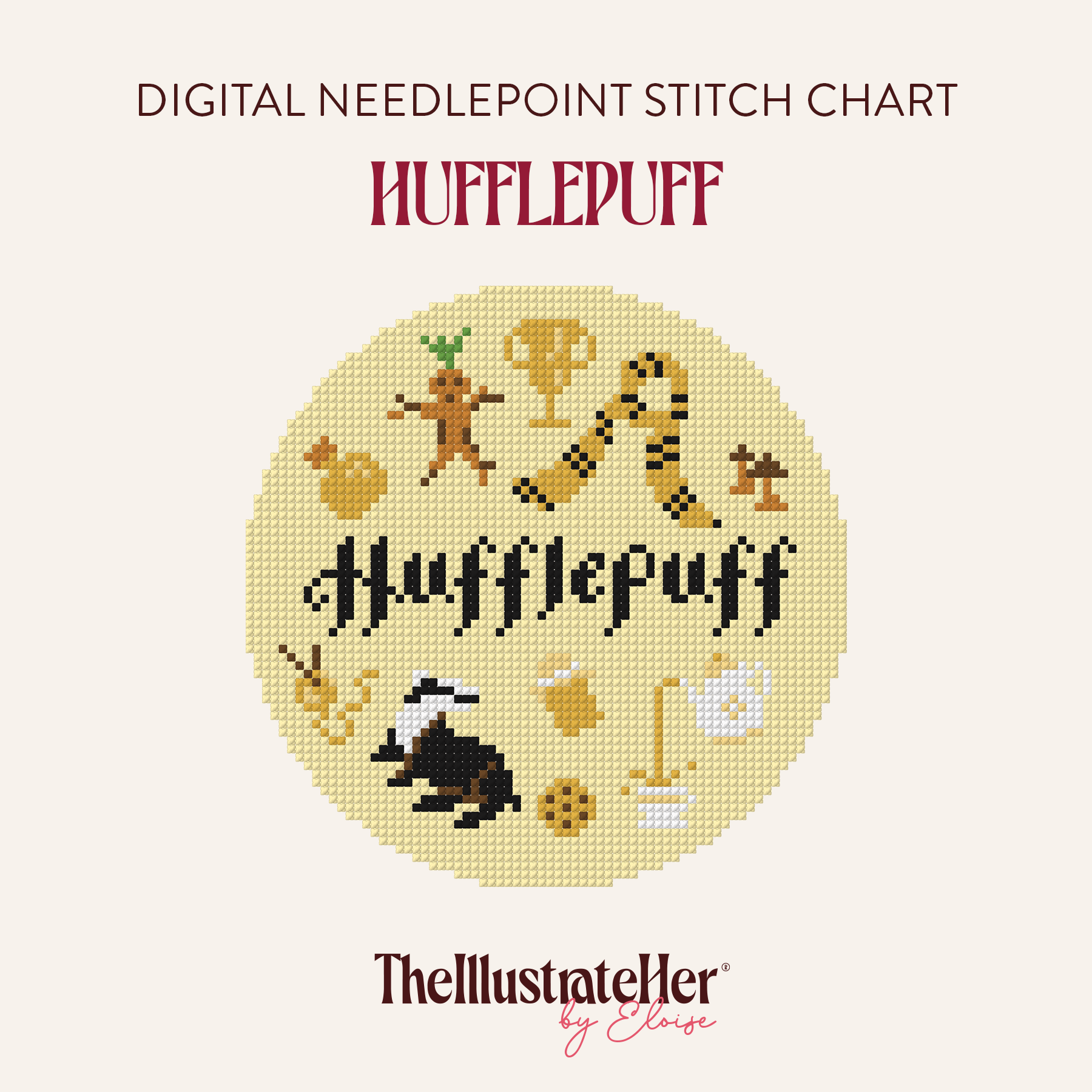 Hufflepuff - Digital Needlepoint Stitch Chart - 18 Mesh
