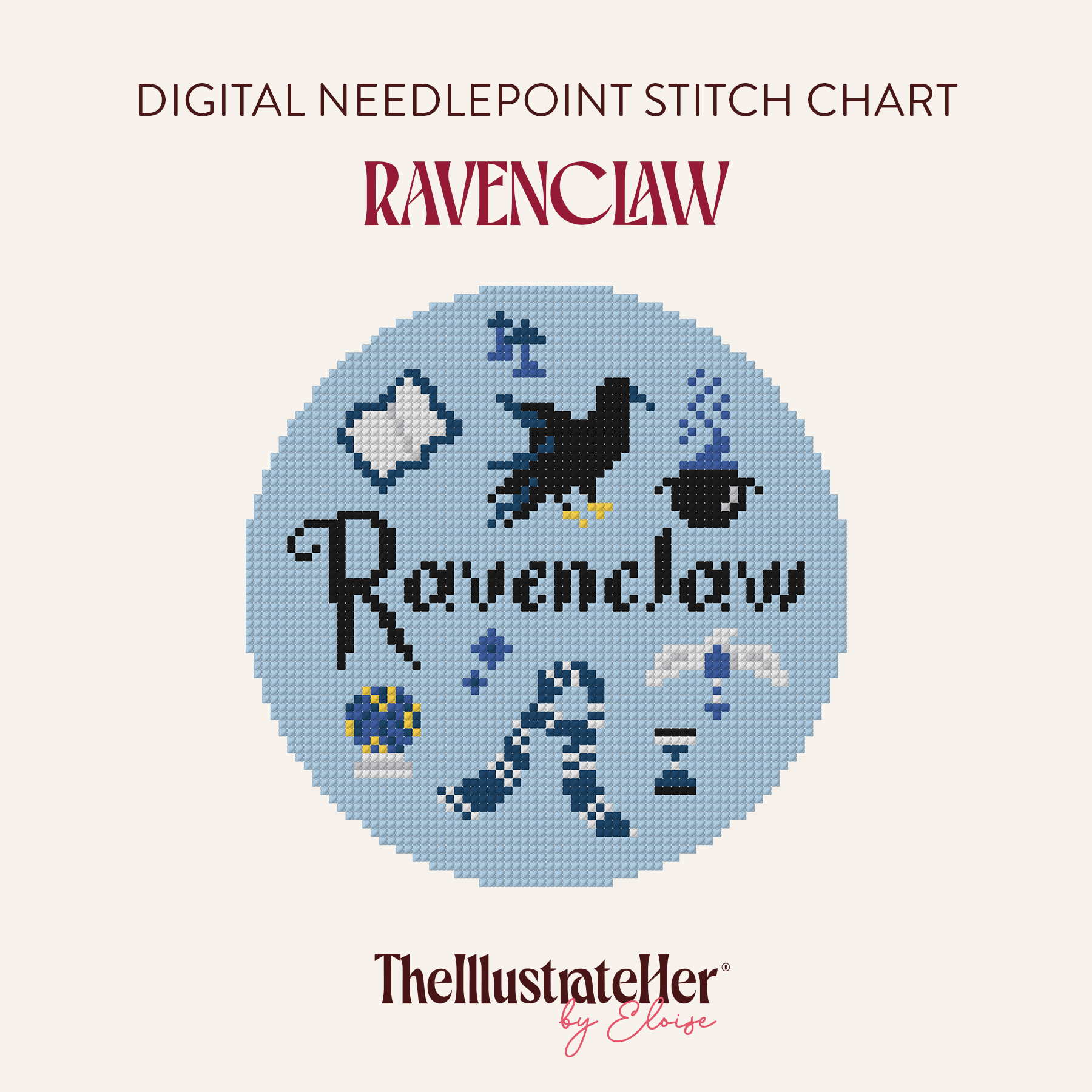 Ravenclaw - Digital Needlepoint Stitch Chart - 18 Mesh