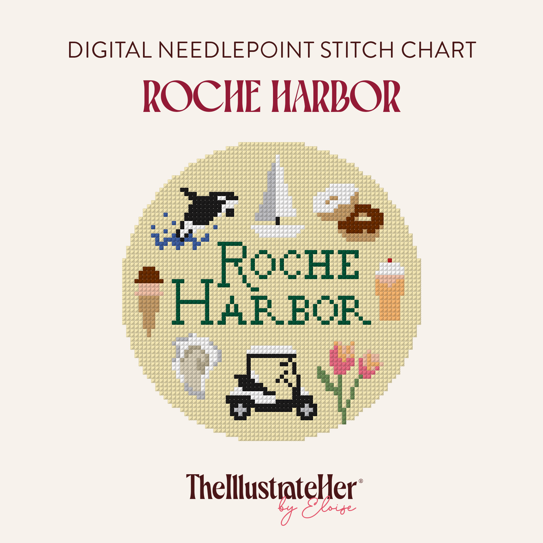 Roche Harbor - Digital Needlepoint Stitch Chart - 18 Mesh
