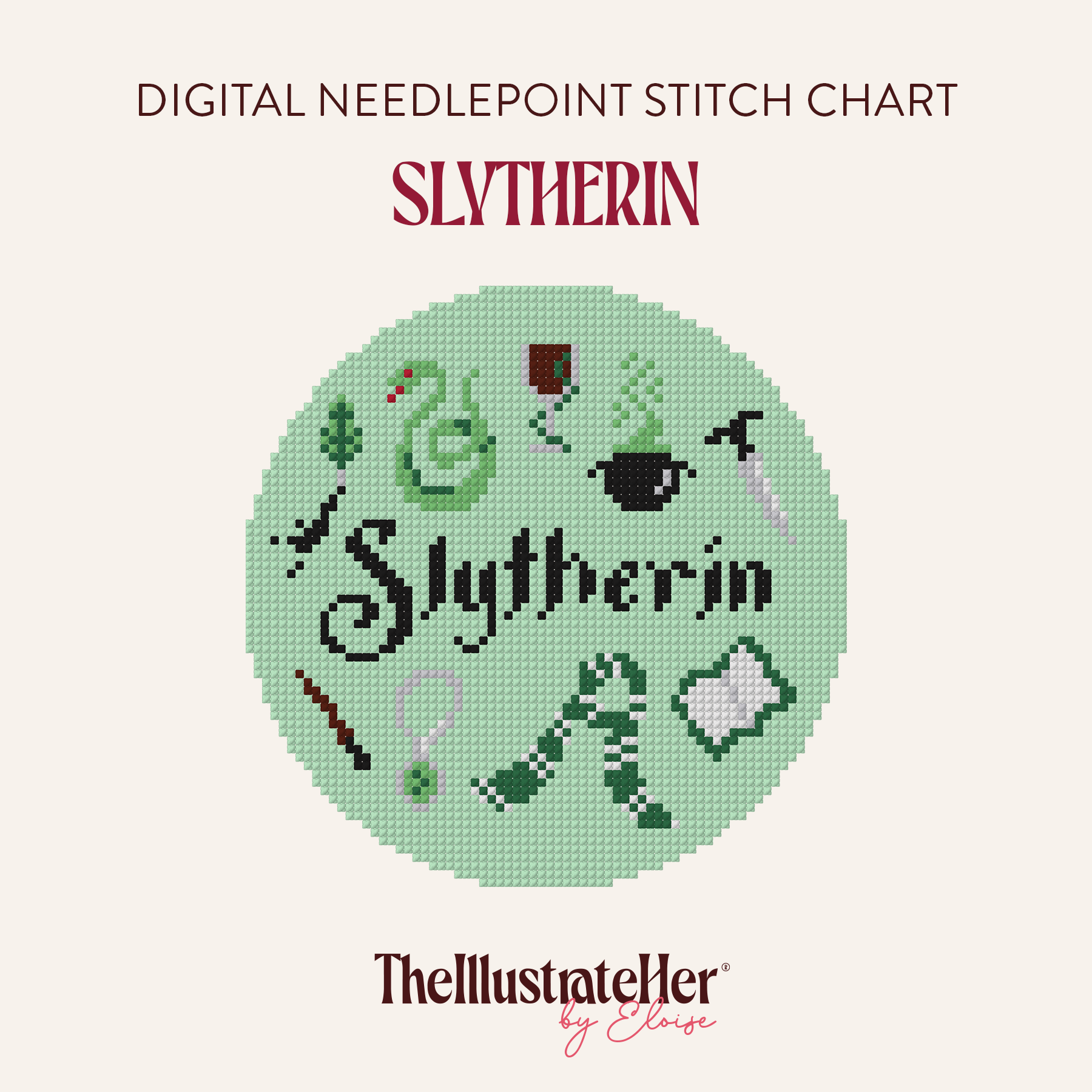 Slytherin - Digital Needlepoint Stitch Chart - 18 Mesh
