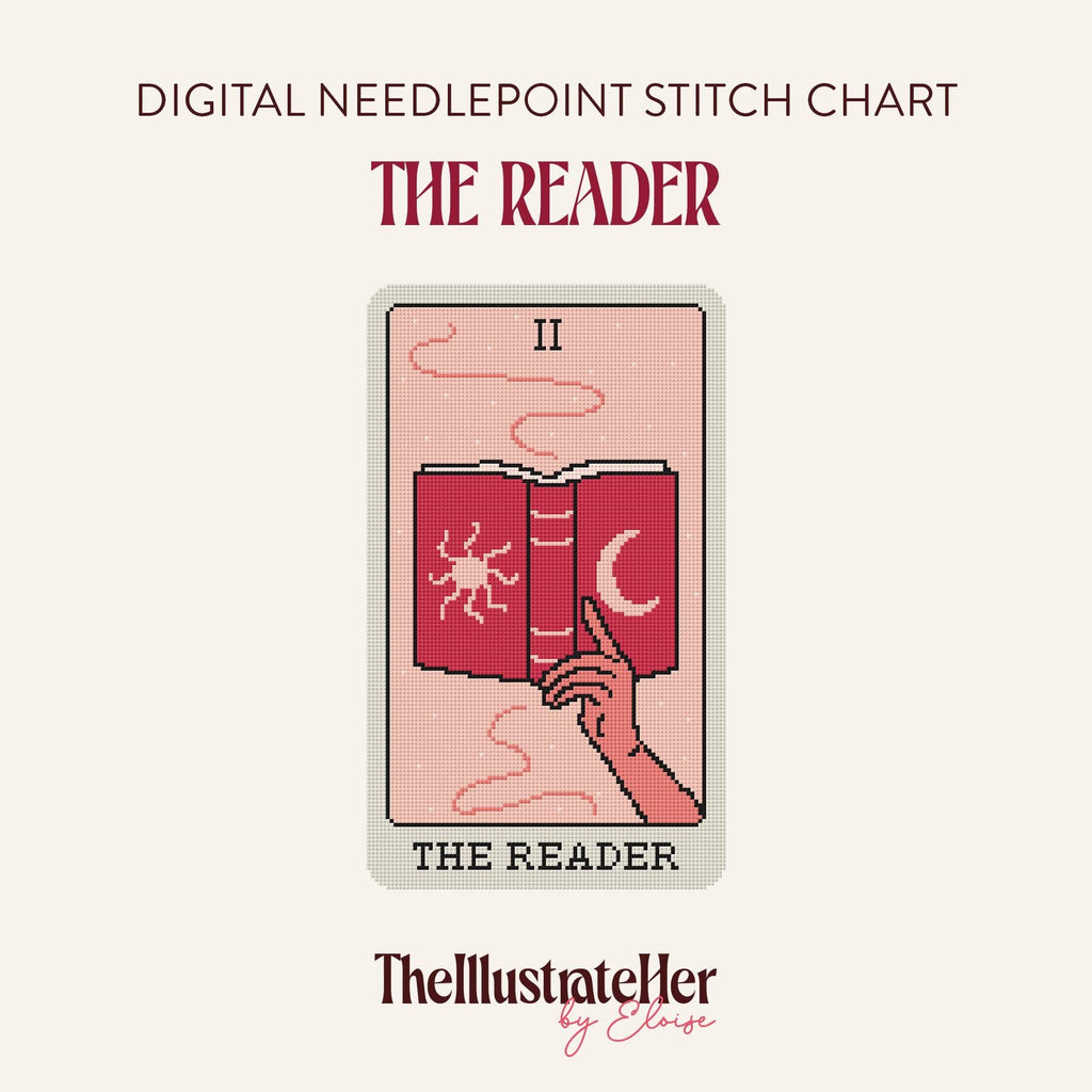 The Reader- Digital Needlepoint Stitch Chart - 18 Mesh | Tarot Card Witchy Kit