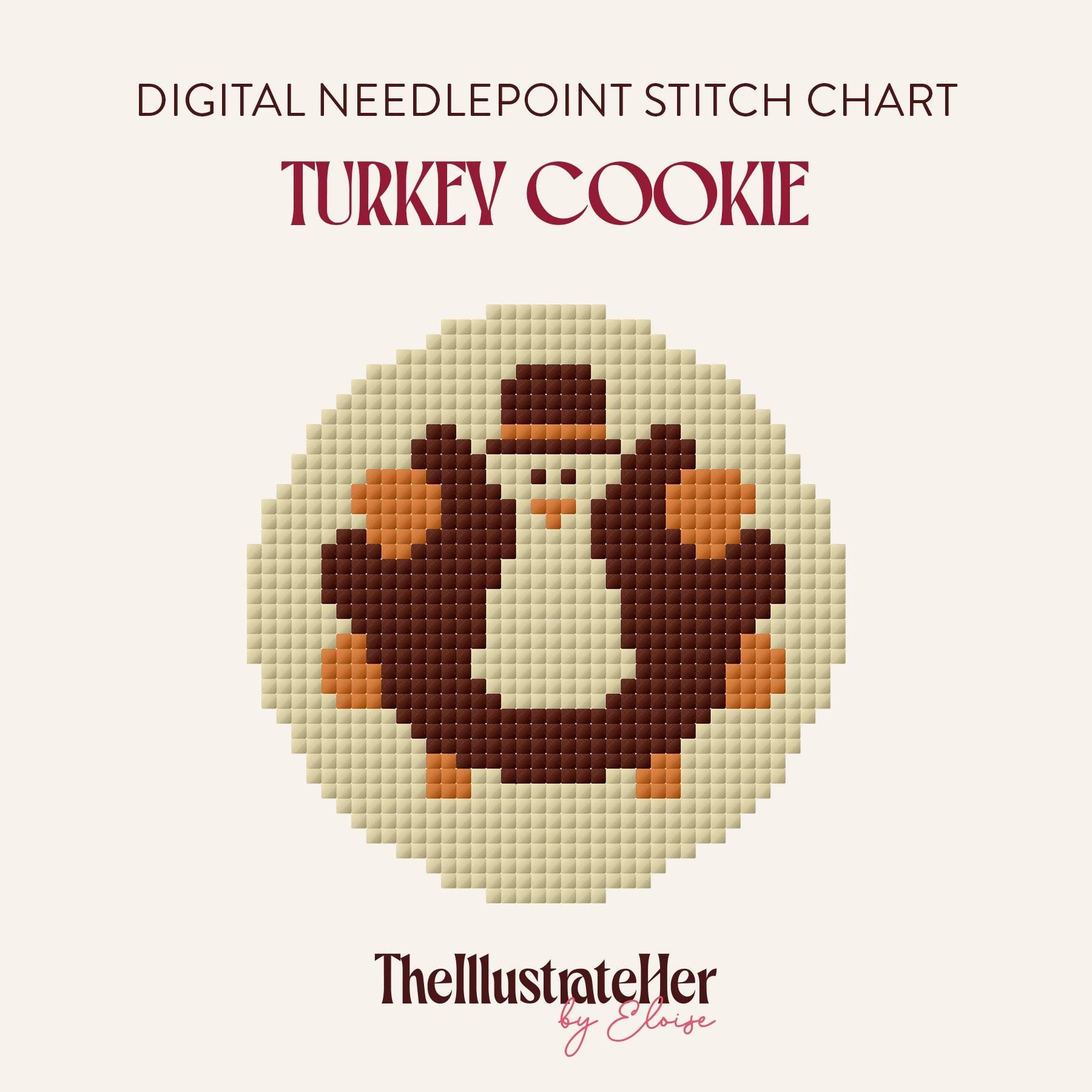 Thanksgiving Turkey Cookie - Digital Needlepoint Stitch Chart - 13 Mesh | Holiday Baking