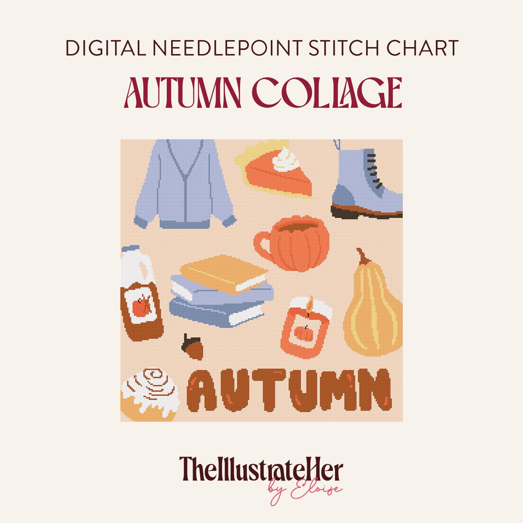 Autumn Collage - Digital Needlepoint Stitch Chart - 13 Mesh | Fall Cozy Season