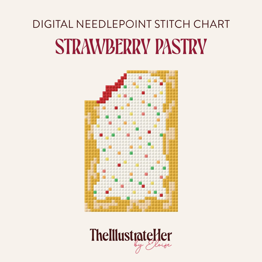 Strawberry Pastry - Digital Needlepoint Stitch Chart - 13 Mesh | Sweet Baking