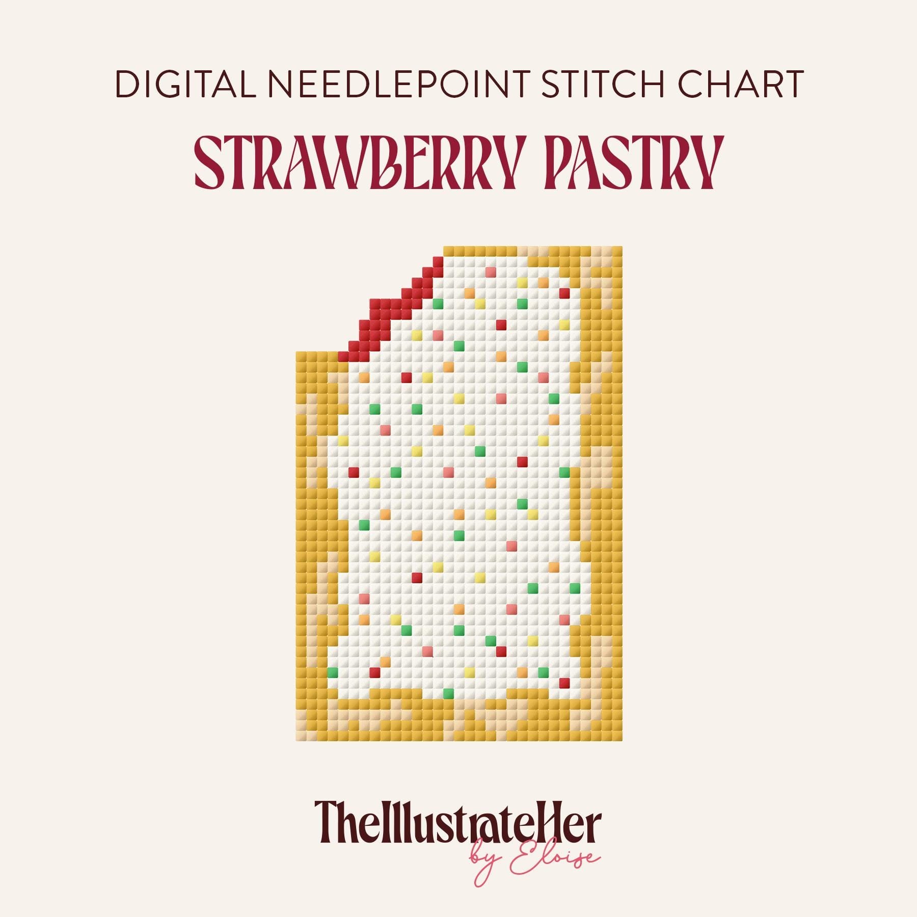 Strawberry Pastry - Digital Needlepoint Stitch Chart - 13 Mesh | Sweet Baking