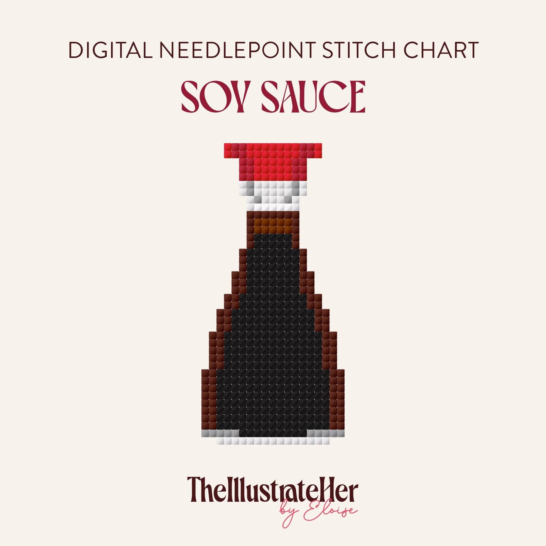 Soy Sauce - Digital Needlepoint Stitch Chart - 13 Mesh | Seasoning Dipping Sauce