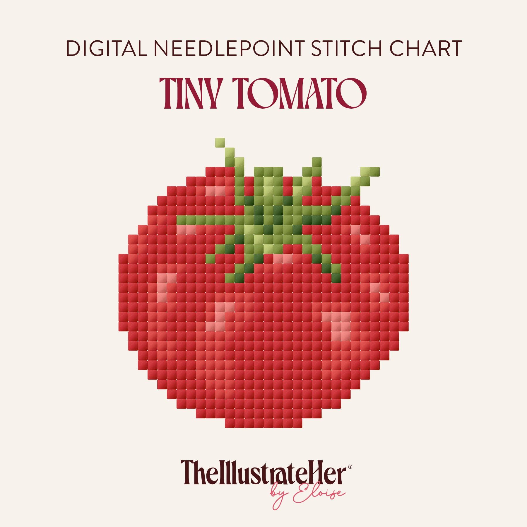 Tiny Tomato - Digital Needlepoint Stitch Chart - 18 Mesh