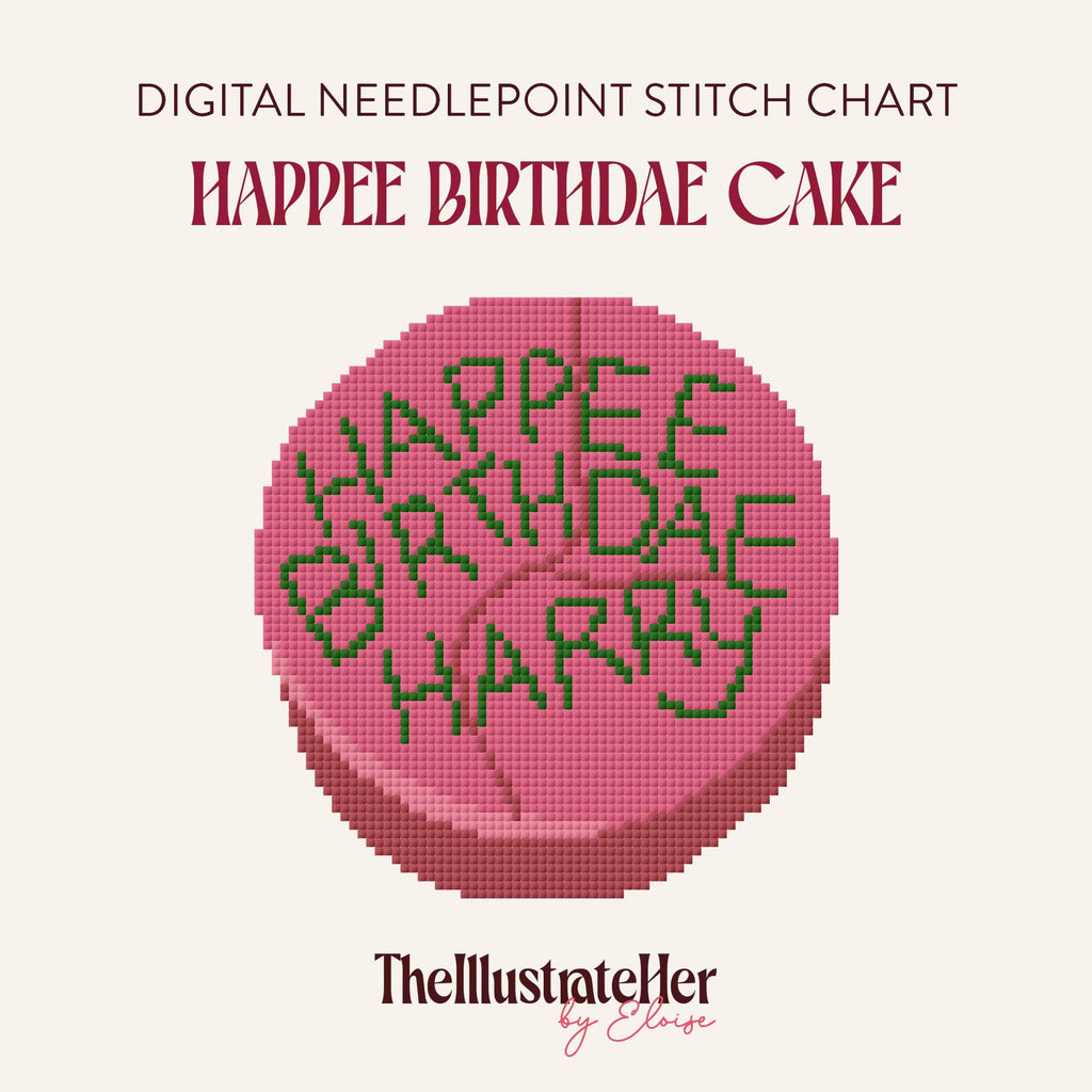 Birthday Cake - Digital Needlepoint Stitch Chart - 18 Mesh | Happee Birthdae