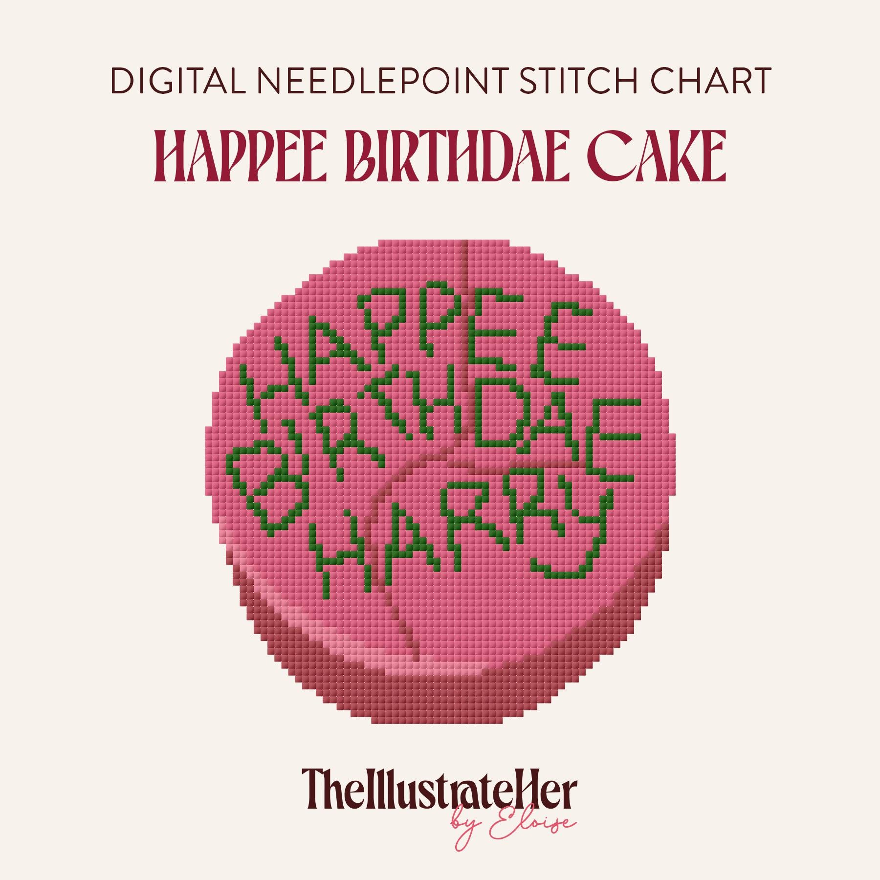 Birthday Cake - Digital Needlepoint Stitch Chart - 18 Mesh | Happee Birthdae