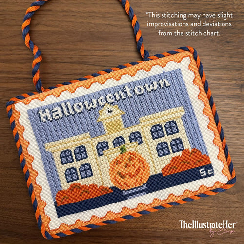 Halloweentown Stamp - Digital Needlepoint Stitch Chart 18 Mesh | Spooky Halloween