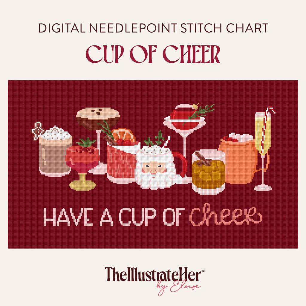 Have A Cup Of Cheer - Digital Needlepoint Stitch Chart | 18 Mesh | Christmas Cocktail