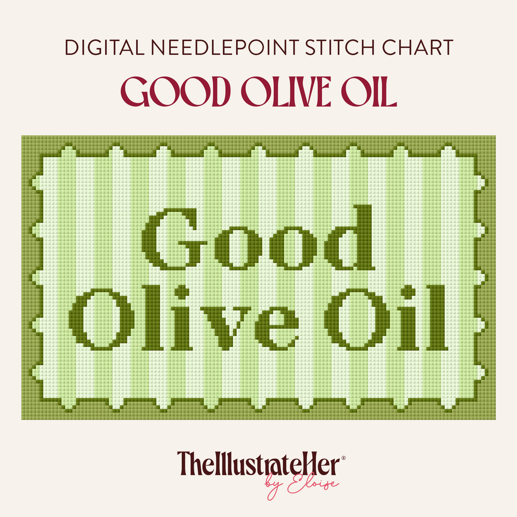 Good Olive Oil - Digital Needlepoint Stitch Chart - 13 Mesh