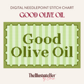 Good Olive Oil - Digital Needlepoint Stitch Chart - 13 Mesh