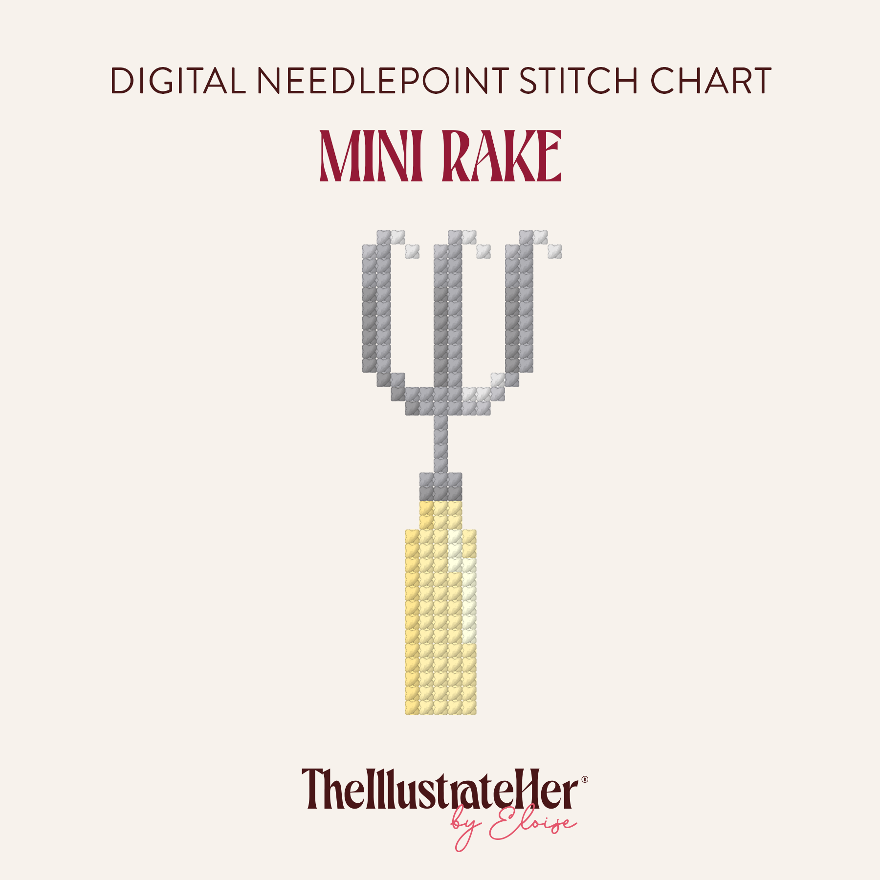 Mini Rake - Digital Needlepoint Stitch Chart - 18 Mesh