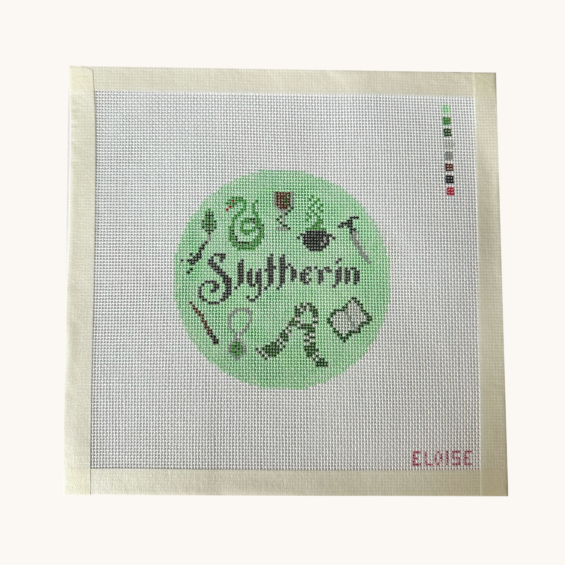 Slytherin | Hogwarts House | 18 Mesh Needlepoint Canvas | Hand Stitch Painted